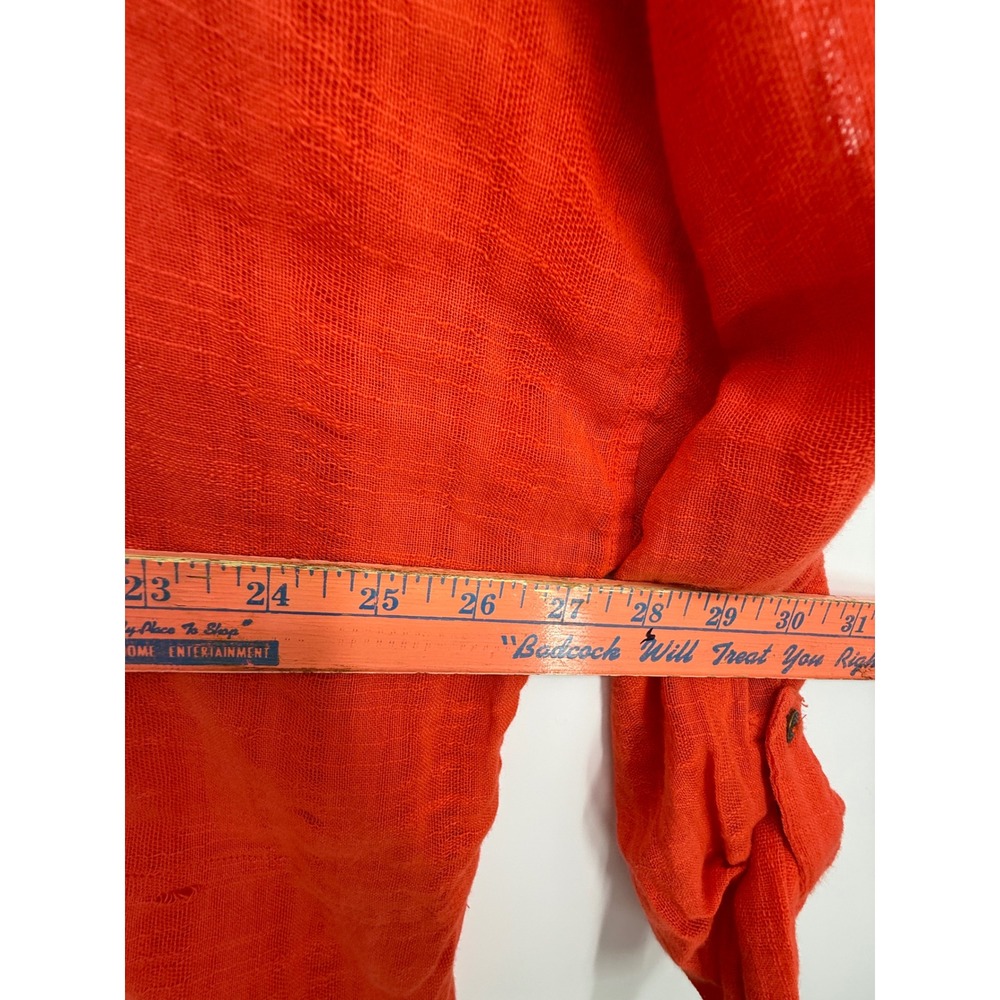 Free People Button Down Shirt Womens LG Orange Gauze Oversized Split Back Top - Picture 8 of 10